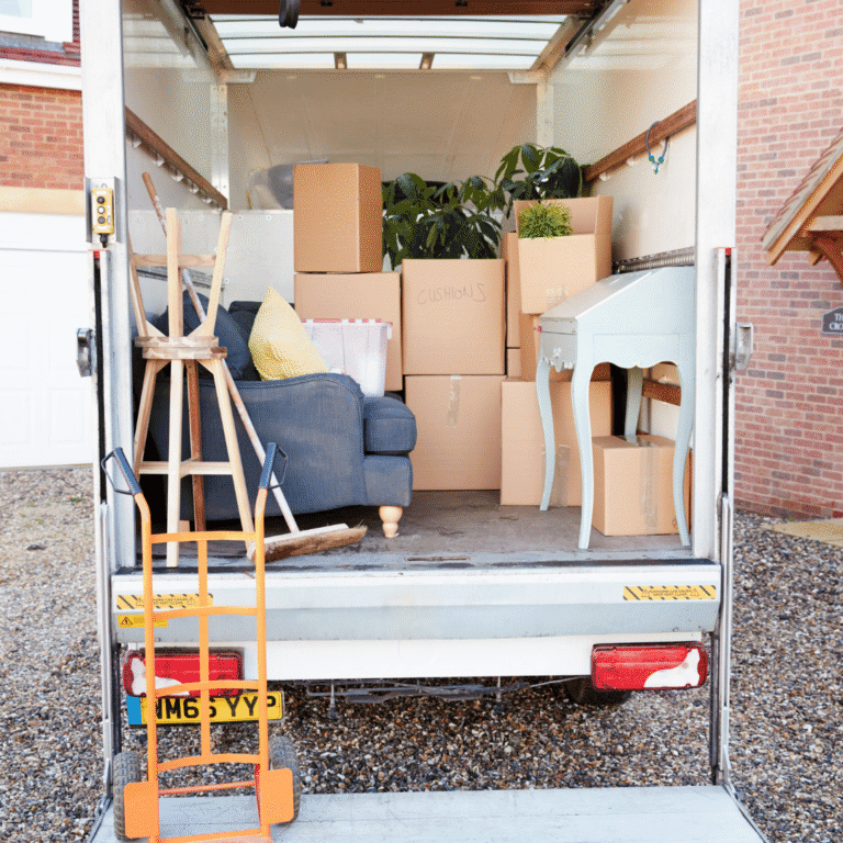 Boxes in a moving truck